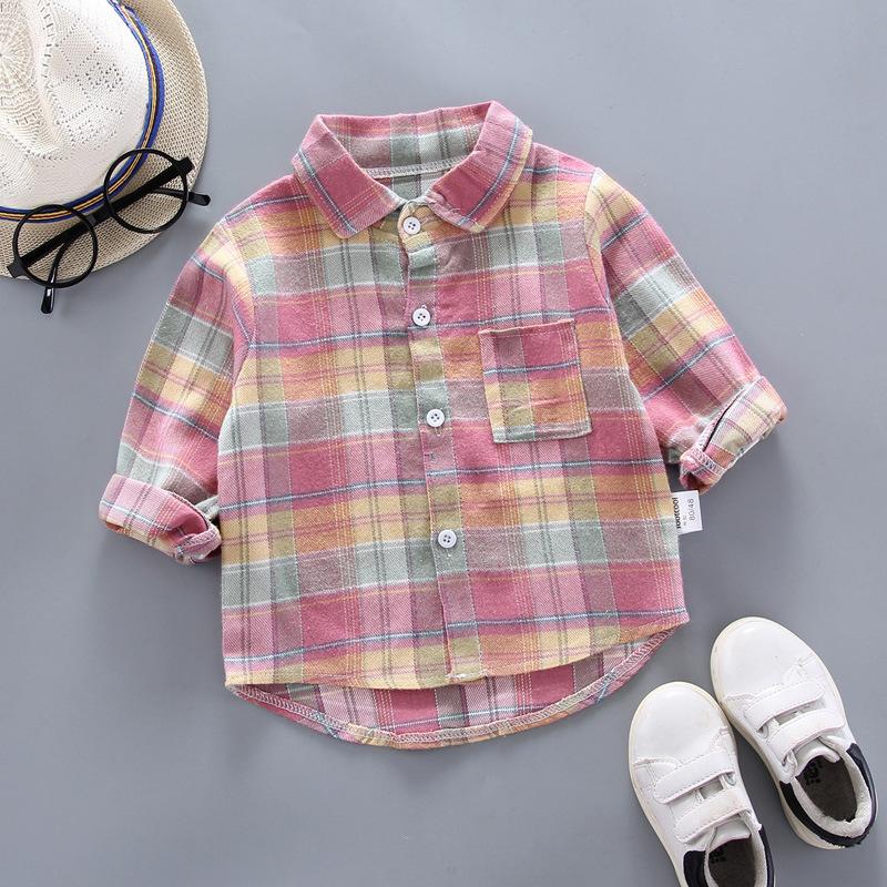 Kids Plaid Long Sleeve Button Down Shirt for Boys and Girls Spring Autumn