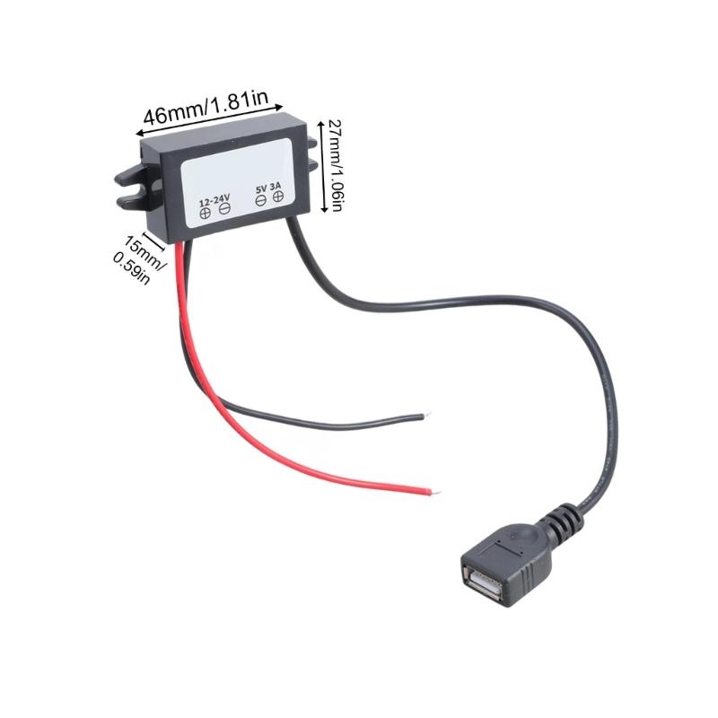 DC12V 24V Понижающий до 5V 3A USB Преобразователь Питания USB Автомобильное Зарядное Устройство Совместимо для Зарядки Электроники 13см Вход