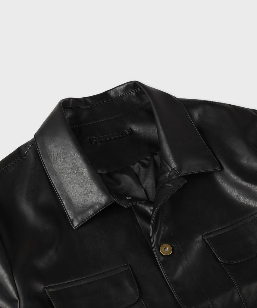 PANICALE Black Button-Up Pu Leather Jacket