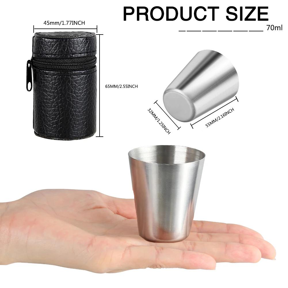 6 Pcs 70ml Stainless Steel Outdoor Travel Camping Cup Drinking Mug Beer Tea Coffee Bag Travel Set