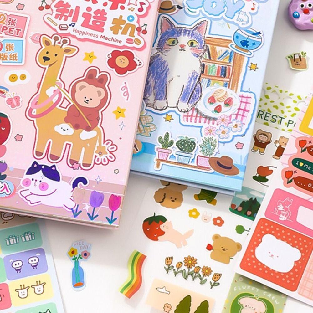 32 Sheets Cute Stickers Collection Book Die-cutting Deer and Cat Scrapbooking Stickers Cartoon Mini Label Sticker Book