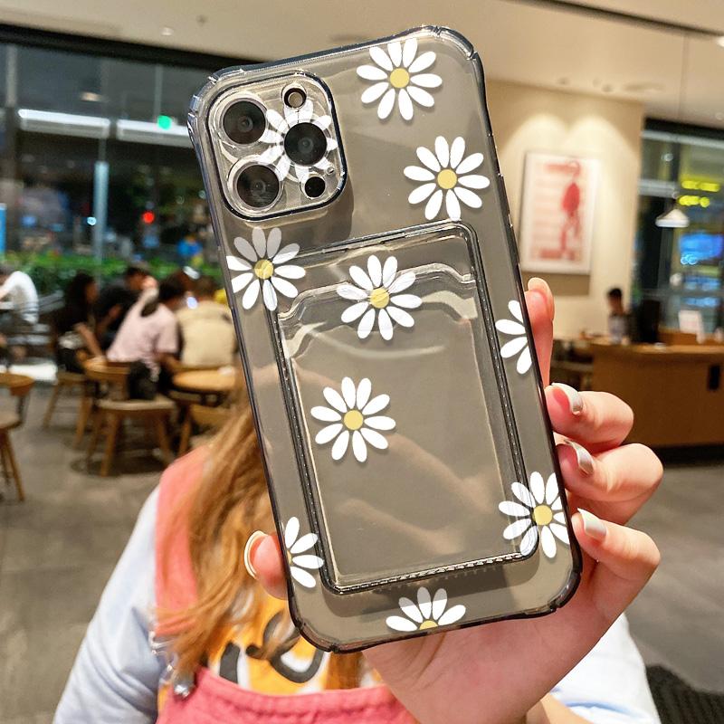 Чехол для телефона с держателем для карт для iPhone 13 Funda iPhone 11 16 Pro Max 16E 14 15 12 XR X Xs 7 8 Plus, противоударный, мягкий, с цветочным узором из ТПУ