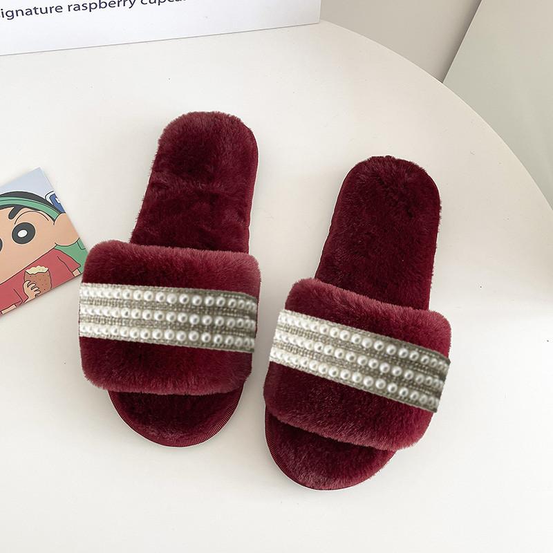 Хлопковые тапочки женские зимние новые жемчужные комнатные домашние бытовые однословные теплые и нескользящие тапочки для беременных плюшевые
