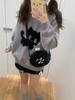 Kawaii Серые женские свитера Японский стиль Preppy Вязаные пуловеры Милые свободные джемперы Милая Harajuku Soft Girl