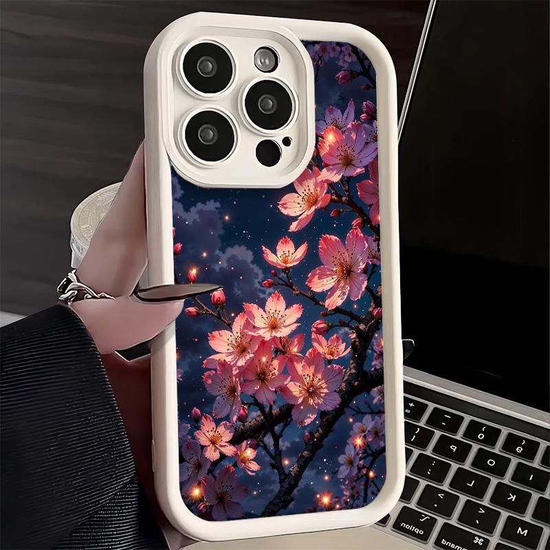 Чехол для телефона iPhone 17 Air 16E 15 16 Pro Max Мечтательная Ночь Вишневое Дерево Чехол 14 Plus 13 12 Mini Мягкий Силиконовый Забавный