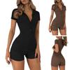 Solid Color Lapel Breasted Rib Tight Casual Shorts Casual Women Short Playsuit