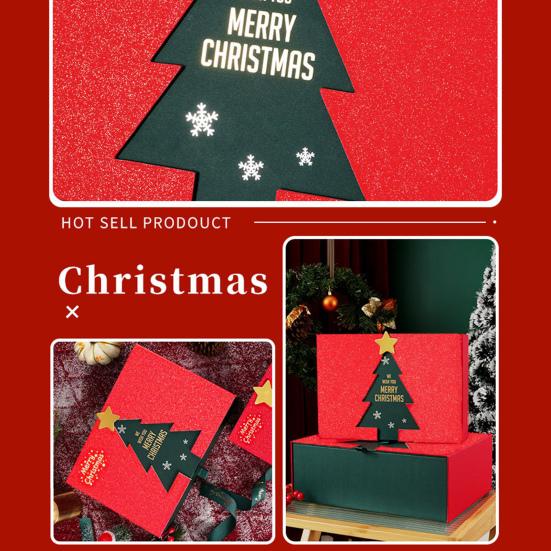 Christmas Gift Box Xmas Eve Red Gift Box with Tree Pattern Presents Wrapping Container for Holiday Decoration