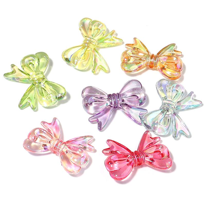 10Pcs/Lot 29×23mm Acrylic Beads Transparent Mixed Color Bow Shaped Loose Beads Diy Phone Chain Headrope Jewelry Accessories