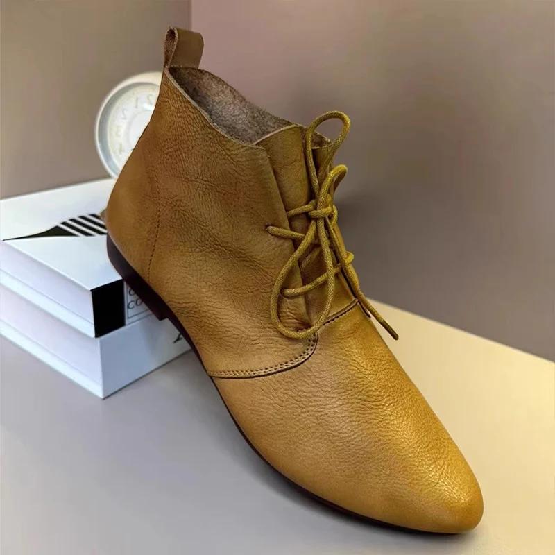 Туфли на плоской подошве женские ботильоны с острым носком кожаные туфли на шнуровке дизайнерские туфли-оксфорды осень новинка 2024 года трендовые женские туфли для ходьбы