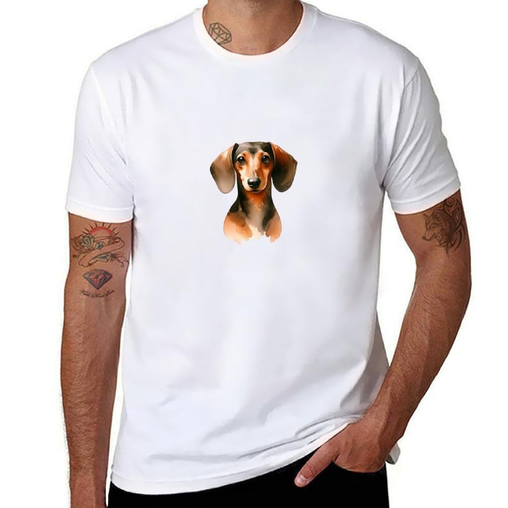 Watercolor Portrait Of A Dachshund Tshirt Lightweight Cooling Short Sleeve Tee