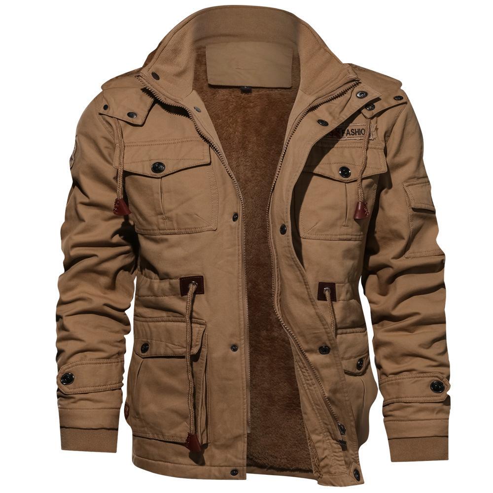 Autumn and Winter Men's Removable Hooded Fleece Thickened Washed Jacket Large Size Casual Jacket