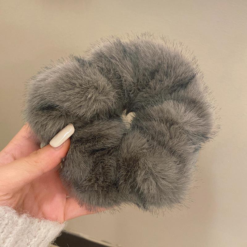 Large Size Sweet Soft Fluffy Plush Solid Color Elastic Hairband Scrunchies Women Girl Autumn Winter Hair Ring Hair Accessories