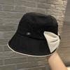 Contrasting Color Bow Bucket Hat Women's Spring and Autumn New Fashion Washbasin Hat Wide Brim Versatile Face Hat