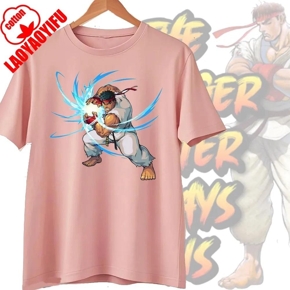 Street Fighter Chun-Li Ryu Принтованные Y2K Новые Парные Хлопковые Футболки Мужские Женские Уличная Одежда Повседневный Харадзюку Ретро Унисекс Футболка Топ