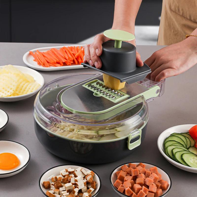 Многофункциональная овощерезка Green 9 в 1 кухонный режущий инструмент фруктово-картофелерезка измельчитель моркови и капусты с корзиной