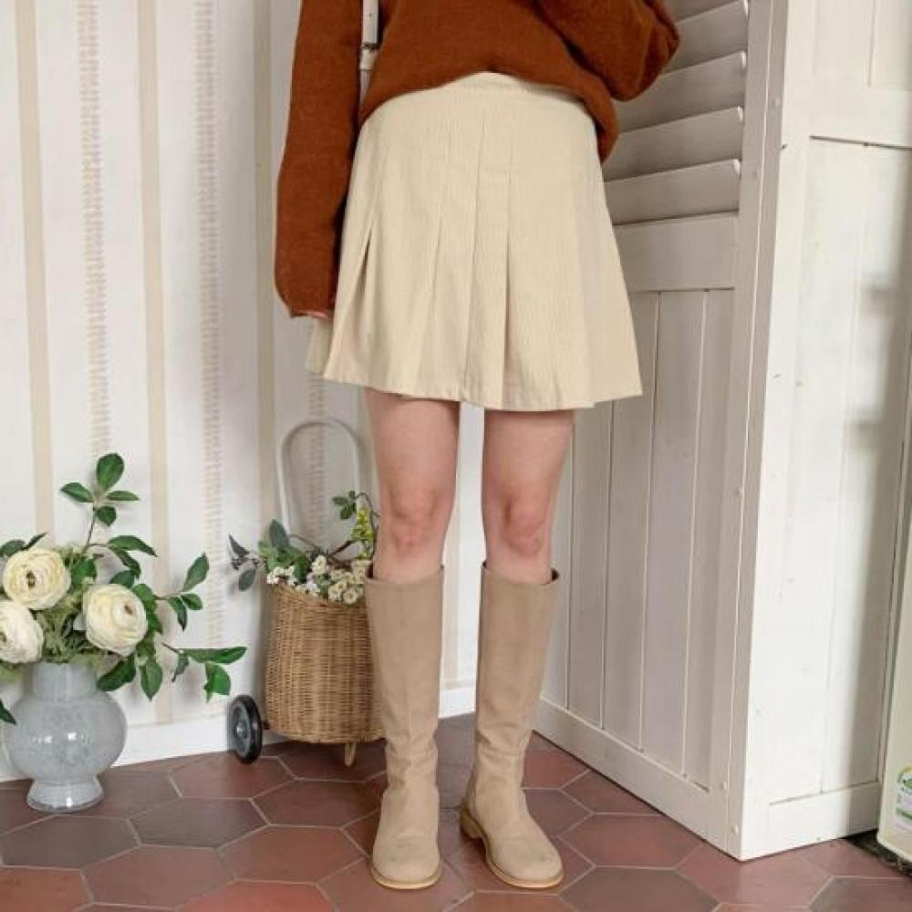 New Arrivals Open Run Pleated Corduroy Mini Skirt For Short Girls
