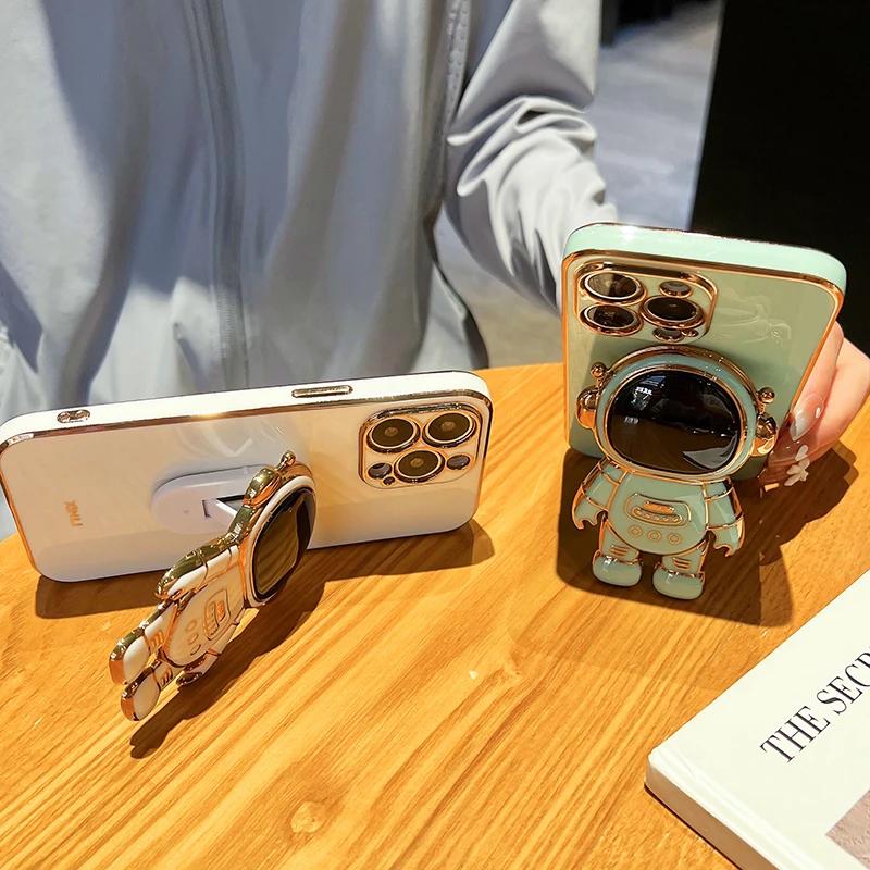 Чехол для iPhone 15 15ProMax 15Plus 14 13 12 11 Pro Max X XS XR XSMax 7 8 Plus 13mini 15Pro Astronaut Phone Stand Silicone Cover