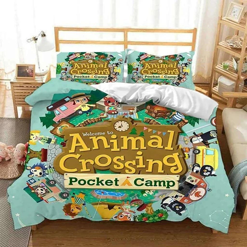Комплект постельного белья Cartoon Animal Crossing для мальчиков и девочек, двуспальный размер, пододеяльник, наволочка, детская кровать, взрослая мода, домашний текстиль