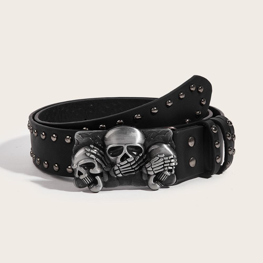 Cool Skull Wide Waistband Y2K Skeleton Fingers Belt Strap Buckle Black Rivet Belt  Couple