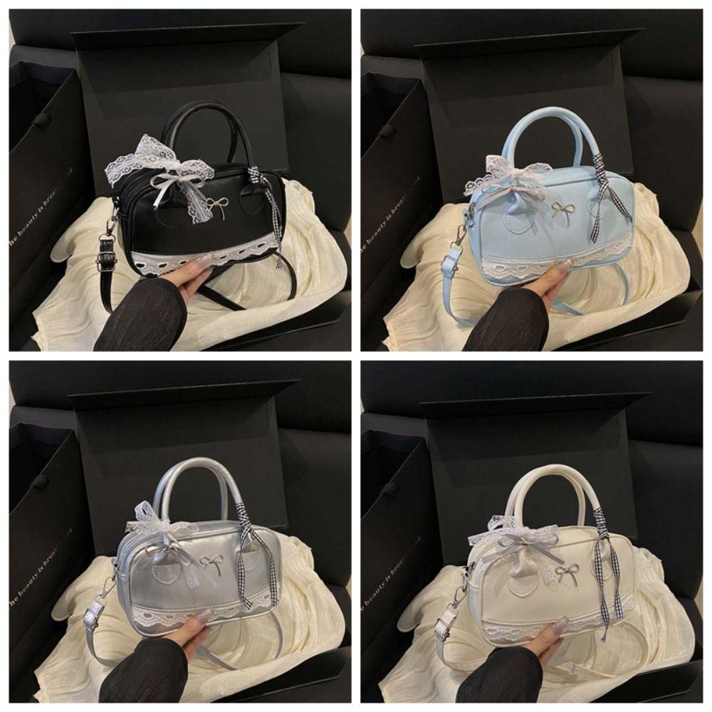 Bow Boston Handbag Lace Ribbon Small Square Bag Pea Bag Crossbody Bowling Bag Party