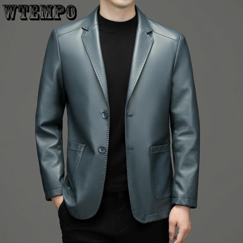 Весенне-осенняя мужская кожаная куртка, повседневный мужской костюм с воротником, кожаная куртка, кожаный костюм