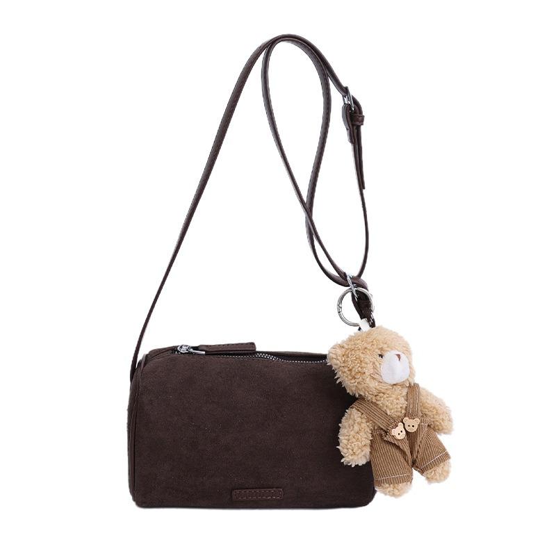 Crossbody Bag Women's New Trendy Retro Suede Pillow Bag Shoulder Underarm Bag Cylinder Handbag