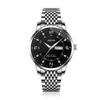 Men Quartz Watch Dual Day Date Wristwatch Gold Silver Stainless Steel Band Roman Numeral Diamond Scale Business Male Clock
