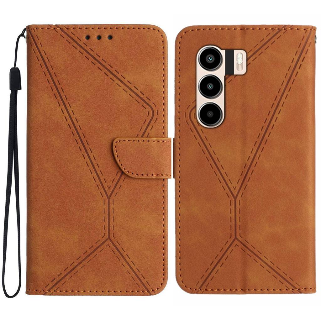 For itel Power 70 4G Case Skin Touch Lines Imprinted PU Leather Flip Phone Cover