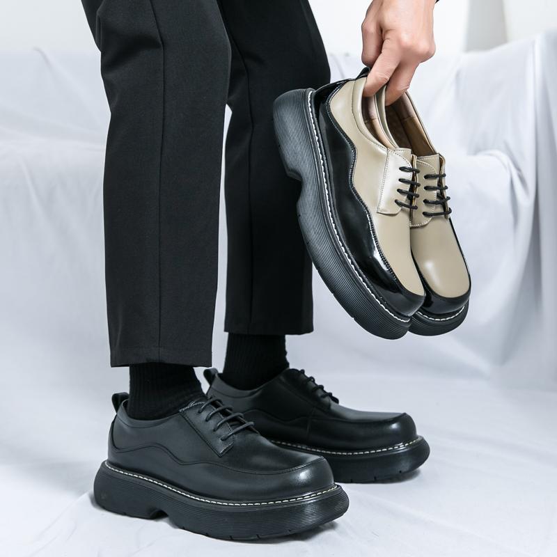 Мода Новая Мужская Мода Дерби Обувь Толстая Подошва Водонепроницаемая Большая Голова Кожаная Обувь Европейские Джентльмены Социальная Обувь Размер 38-45 Мужская Обувь