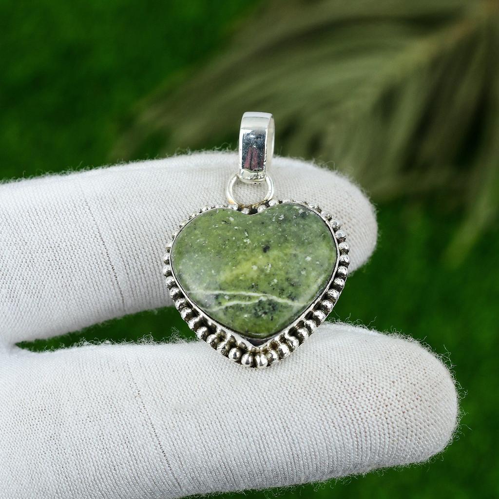 Gift For Women Jewelry Pendant 925 Sterling Silver Natural Serpentine Gemstone