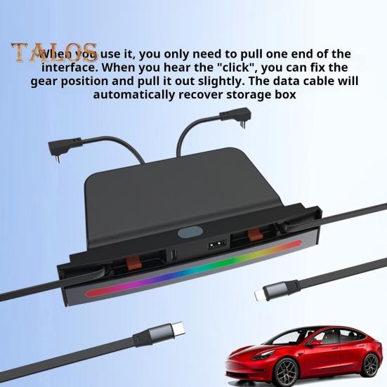 USB-концентратор, быстрое зарядное устройство для Tesla Model 3 Model Y, водонепроницаемая док-станция мощностью 27 Вт с подсветкой, выдвижным кабелем, 4 порта для зарядки, автомобильные аксессуары