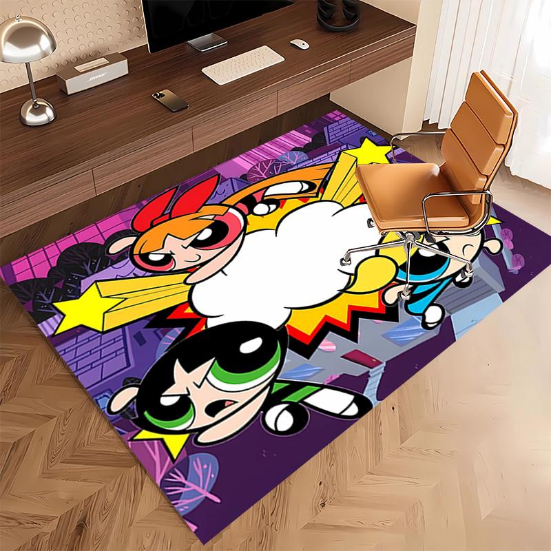 1pc The Powerpuff Girls Print Area Rug - Soft, Washable Non-Slip Indoor Mat, Living Room, Home Office Decorative Rug,Office Decorative