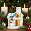 Christmas Mini Snow House Figurine LED Lighted Miniature Cottage Decoration Tiny Resin Winter Village Ornament for Xmas Scene Desktop Decoration