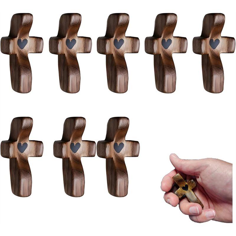 HHO-Wooden Cross Fidget Relief Relieve Anxiety Comfort For Clutching, Clinging And Praying 8PCS Cross My Heart,Encouragement Gif
