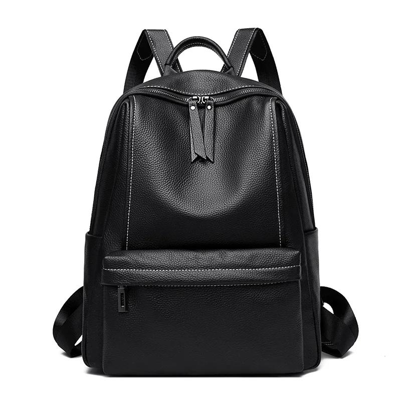 Soft Genuine Leather Feminine Large Casual Versatile Cowhide Shoulder Bags School Backpack Travel Multi-pockets