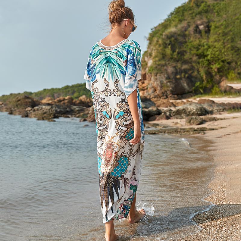 EDOLYNSA Быстросохнущие сексуальные накидки на бикини с богемным принтом и v-образным вырезом, летнее платье, пляжная туника, женская пляжная одежда, кафтан, купальник, накидка