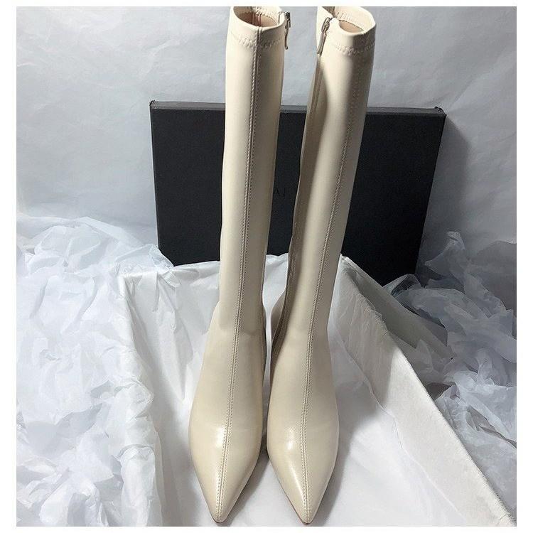 Fashion High Heel Temperament Korean Version Pointed Elastic Slim and Simple Solid Color Knee High Boots