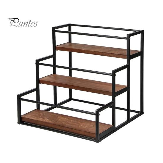 Syrup Bottle Stand 3-Tier Coffee Rack 12 Bottles Holder Heavy Duty Seasoning Wine Adjustable Organizer Display Countertop Storage Shelf Bar