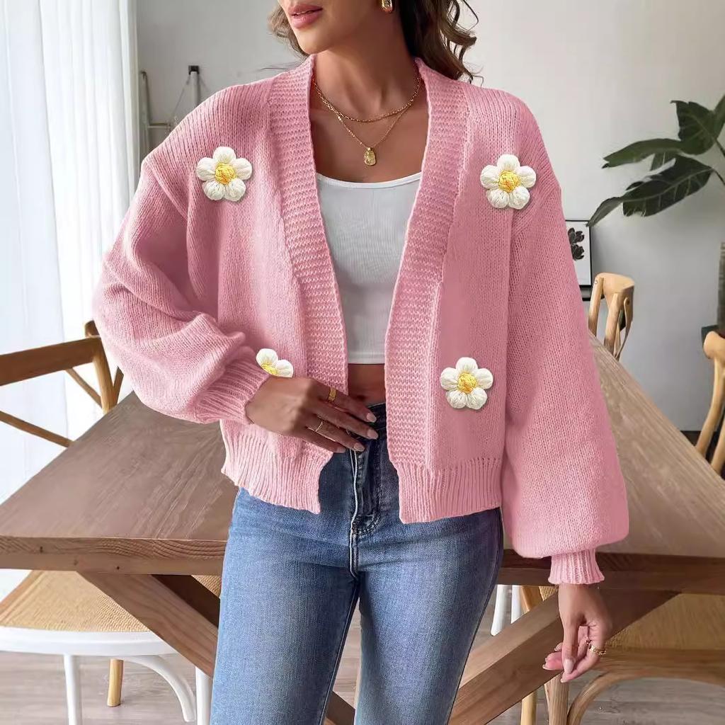 Женский осенне-зимний кардиган крючком цветочный пэчворк вязаный свитер с длинными рукавами