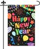 Happy New Year Garden Ag, 18x12in Double Sided New Year Decoration Ag with Colorful Words Black Background Confetti Hot  EEL