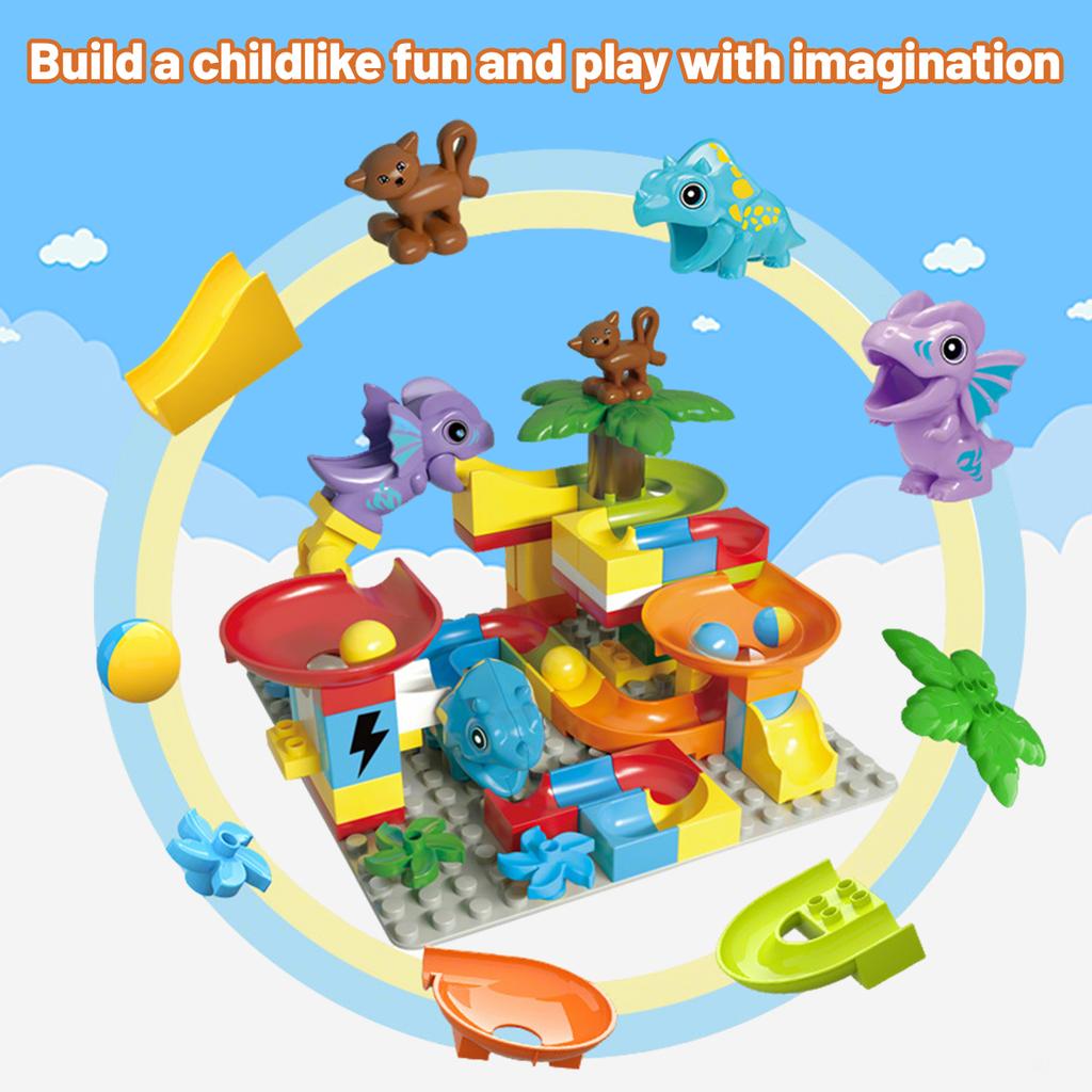 55PCS Big Building Blocks Marble Race Run Track Dinosaur And Large Brick Rolling Ball Chute Funnel Toys For Kids Educational Toy