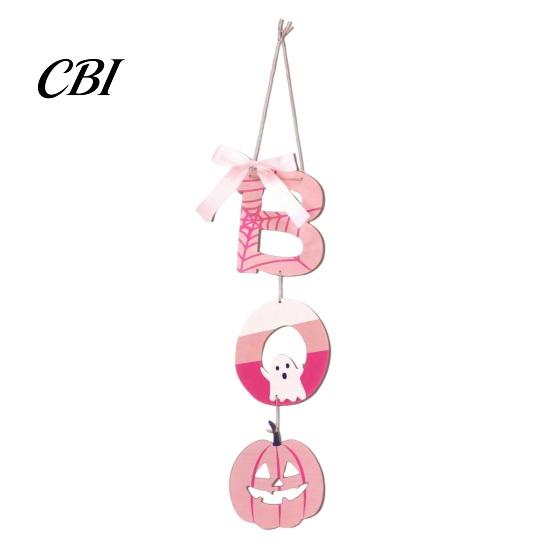 Sweet Style Holiday Ornament Pink BOO Halloween Wooden Sign, Cute Ghost Spider Web Hanging Bedroom Wall Sign Decor for Door Wall, Rustic Farmhouse