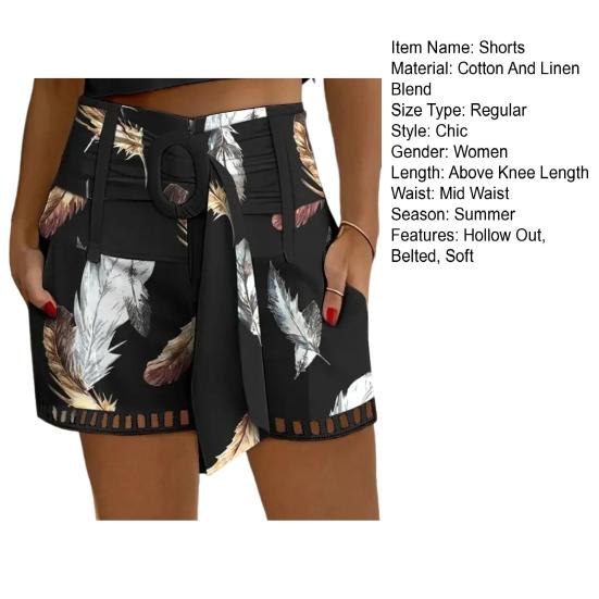 Женские летние шорты с регулируемым поясом и застежкой-молнией на средней талии с боковыми карманами и принтом, прямые облегающие повседневные мини-шорты