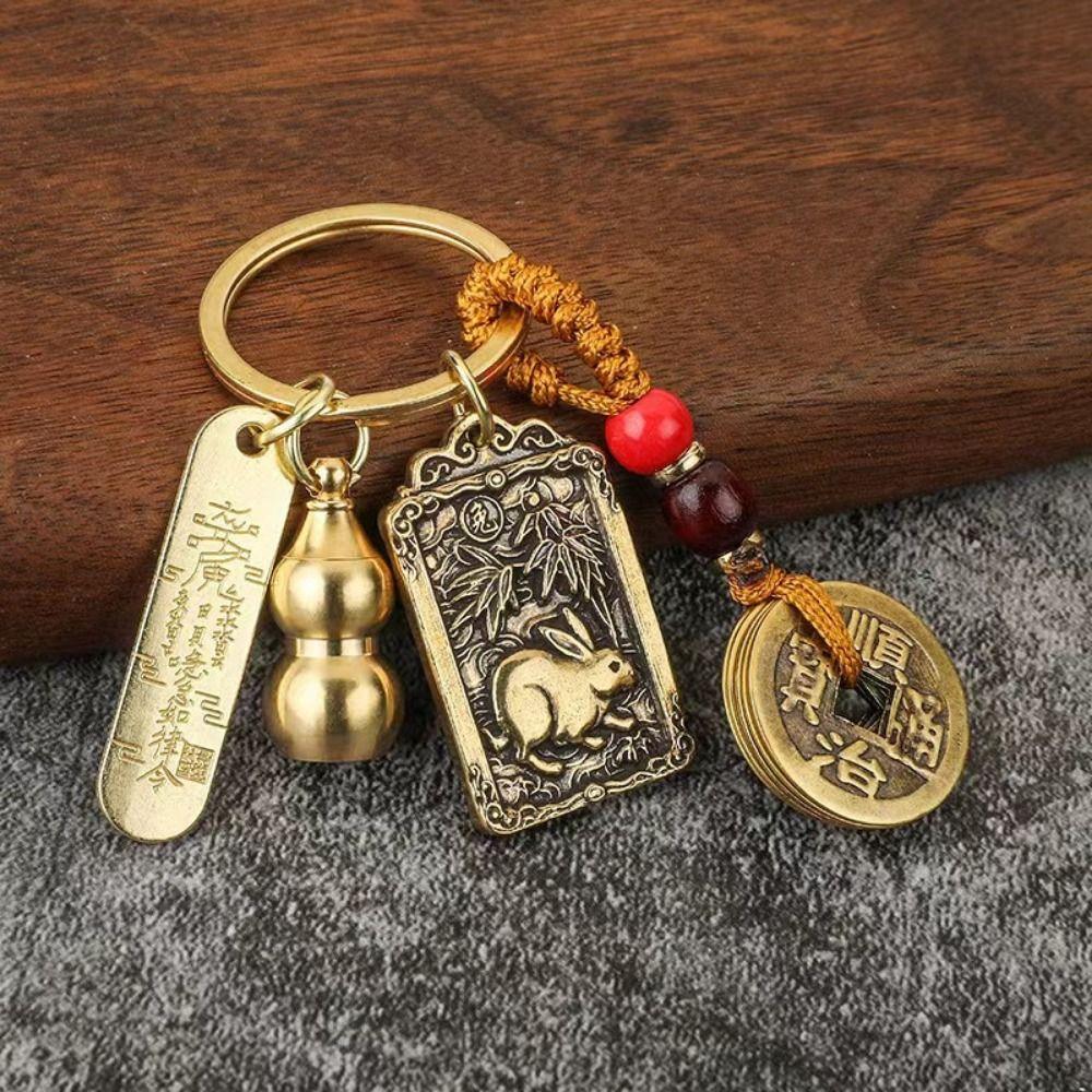 Brass Gourd Chinese Style Zodiac Keychain Feng Shui Brass Gourd Money Keychain Couple