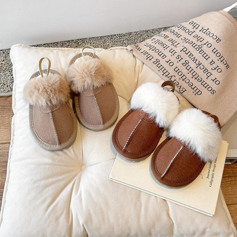 Children Warm Cotton Slippers Korean Style Boys Casual Shoes Simple Round-toe Girls Elastic Band Flats Shoes Winter 2024 New