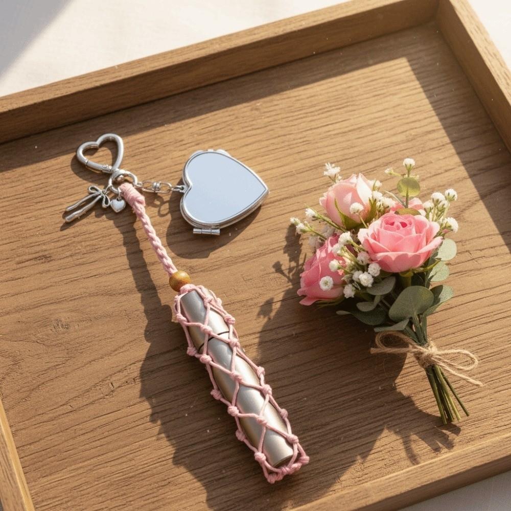Portable Net Pocket Lipstick Bag Keychain Mini Lipsalve Cover Key Ring for Gift