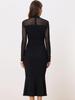 Allegra K Women's Elegant Mermaid Dress with Sheer Mesh and Long Sleeves, Black, Size M