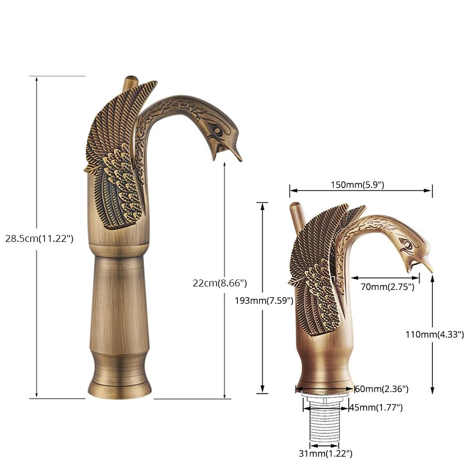 Uythner Luxury Swan Bath Basin Brass Faucet Cold and Hot Water Mixer Taps Black /Gold/Antique Bathroom Washbasin Crane