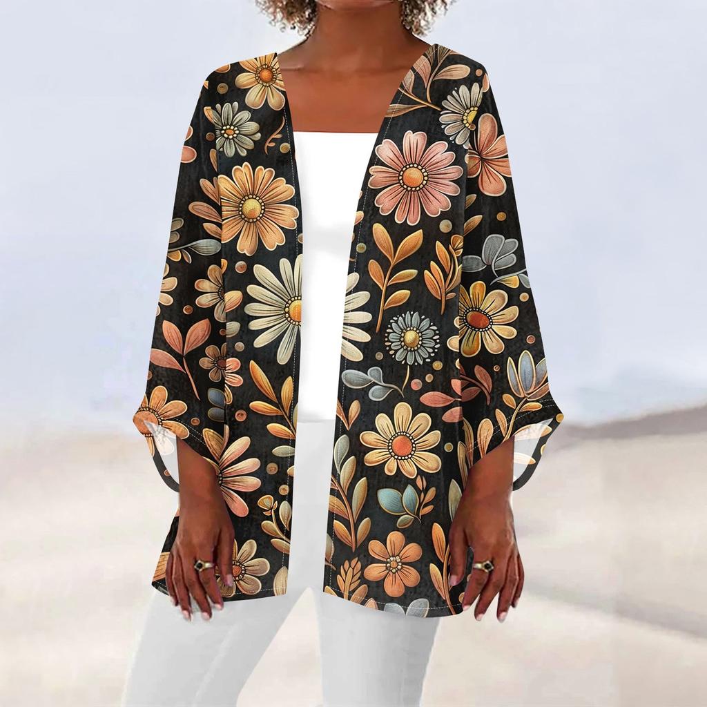 Women's Casual Fashion Caot Retro Printed Lightweight Medium Length Jacket Cardigan