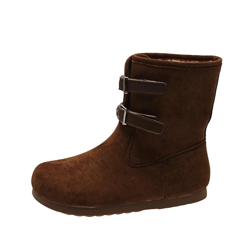 Меховые женские ботильоны замшевые туфли на плоской подошве женские 2025 тренд зимняя мода новый бренд дизайнерское платье прогулочные удобные повседневные женские ботинки